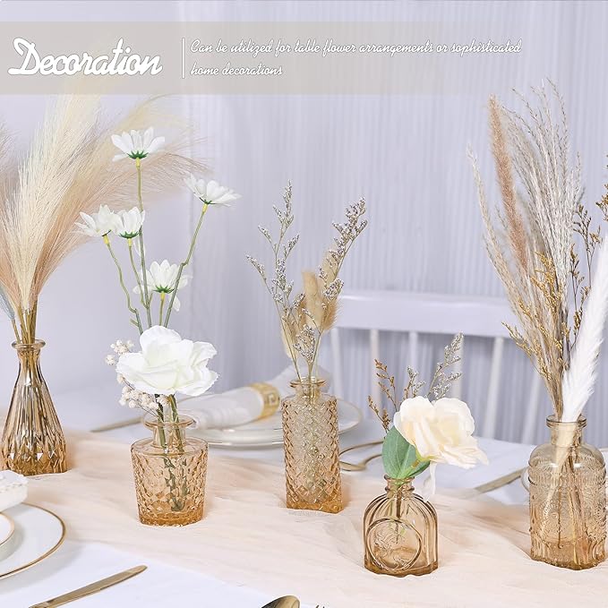 TBWIND Glass Bud Vase Set of 5, Small Amber Flower Vases for Centerpieces in Bulk, Mini Vintage Vase for Wedding Decor, Single Flowers, and Home Table Décor