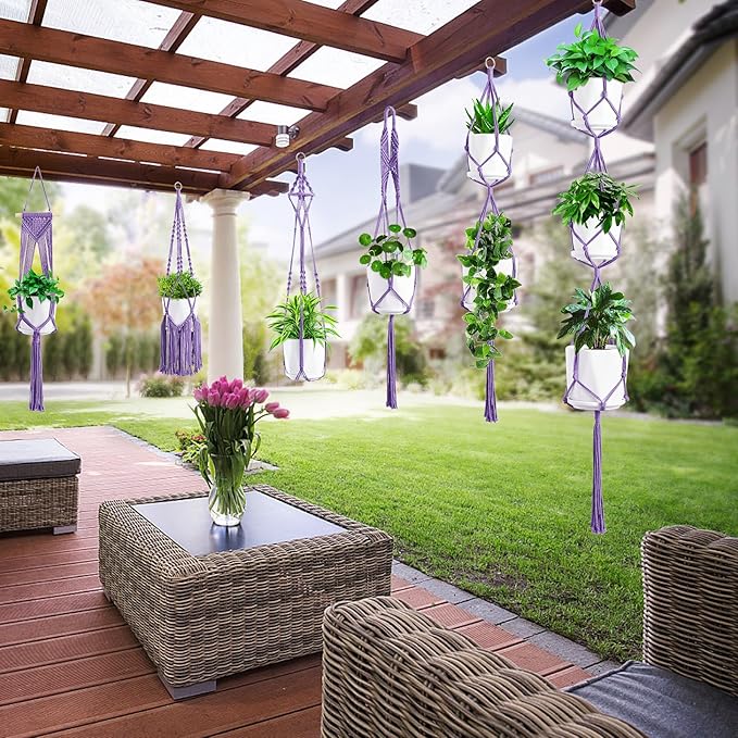 SFENNGPET Macrame Plant Hangers, 6Pack Hanging Planters for Indoor Plants w/ 6 Set Hangers Kit Handmade Macromay Plant Hangers Indoor Flower Pots Holder Stand for Boho Home Décor (POTS NOT Included)
