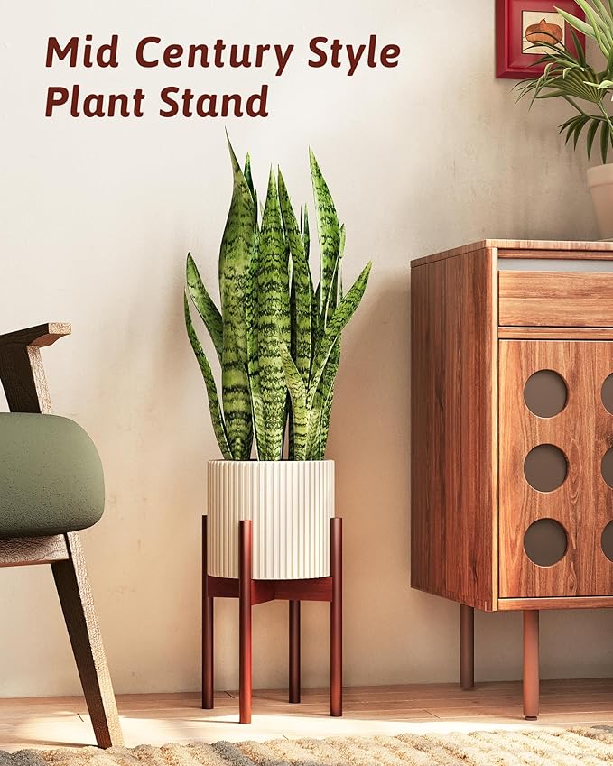 GENTINGBRO Adjustable Plant Stand Indoor, Bamboo Plant Stand Fits 8 9 10 11 12 Inches, Small Corner Planter Holder for Indoor Plants, Single Floor Plant Stands for Living Room Balcony, Reddish Brown