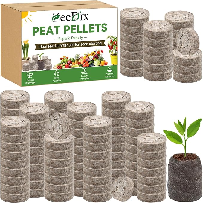 ZeeDix 300 Pcs (30mm) Peat Pellet Fiber Soil Plant Seed Starters - Seed Starter Pellets Pods Compressed Peat Pellets for Grow Herbs, Plant,Flowers and Vegetables