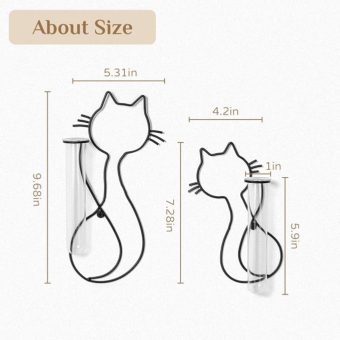 Wall Propagation Stations for Indoor Plants: Cat Design Glass Terrarium Planter Tubes for Cuttings Air Plants Small Flower Pothos Bud Vase - Gift for Women Plant Lovers