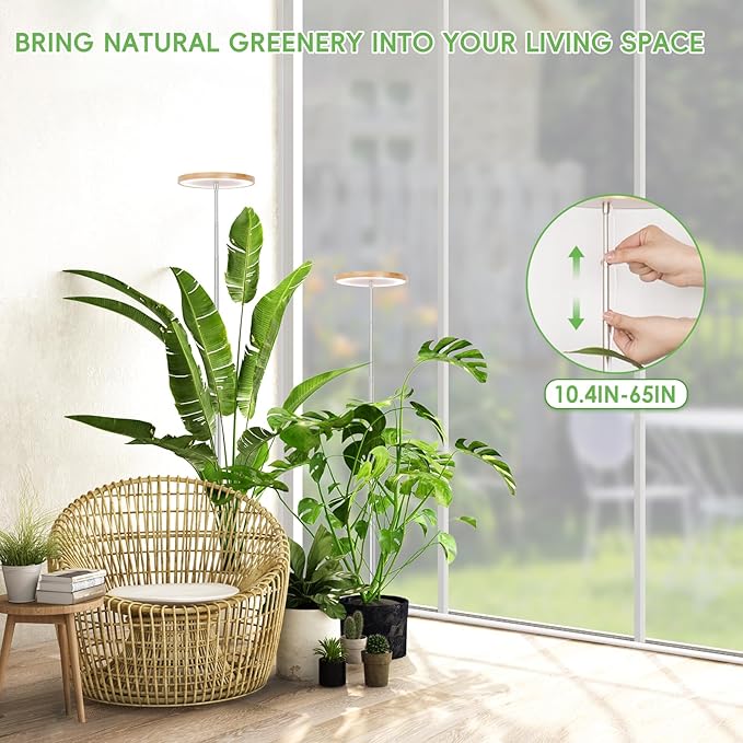 LBW Plant Grow Light,72 LEDs Full Spectrum Grow Lights for Indoor Plants,Bamboo Plant Lights with 4/8/12H Timer,Height Adjustable,Ideal for Large Tall Plants,Bamboo,2 Pack