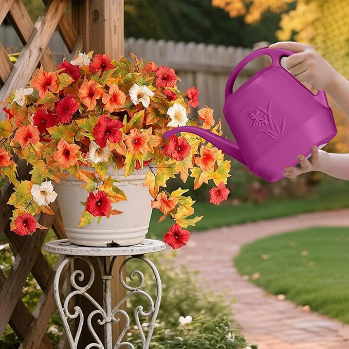 Plastic Watering Can - for Indoor and Outdoor Home Garden Plants - with Long Spout - Rose Red - 1/2 Gallon