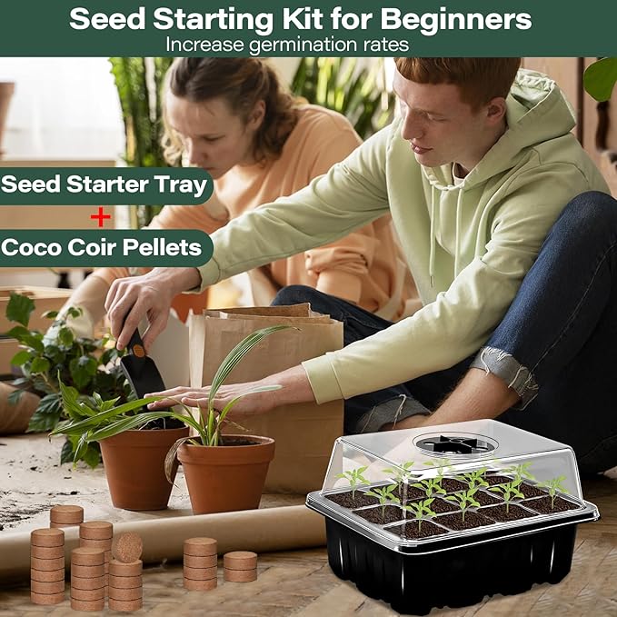 ZeeDix 10 Set Seed Starter Tray Kits, 10 Pack Seed Trays with 150 Pack Coco Coir Pellets, Adjustable Humidity Germination Tray with Dome Lids for Indoor Plants, Mini Greenhouse for Vegetables Garden