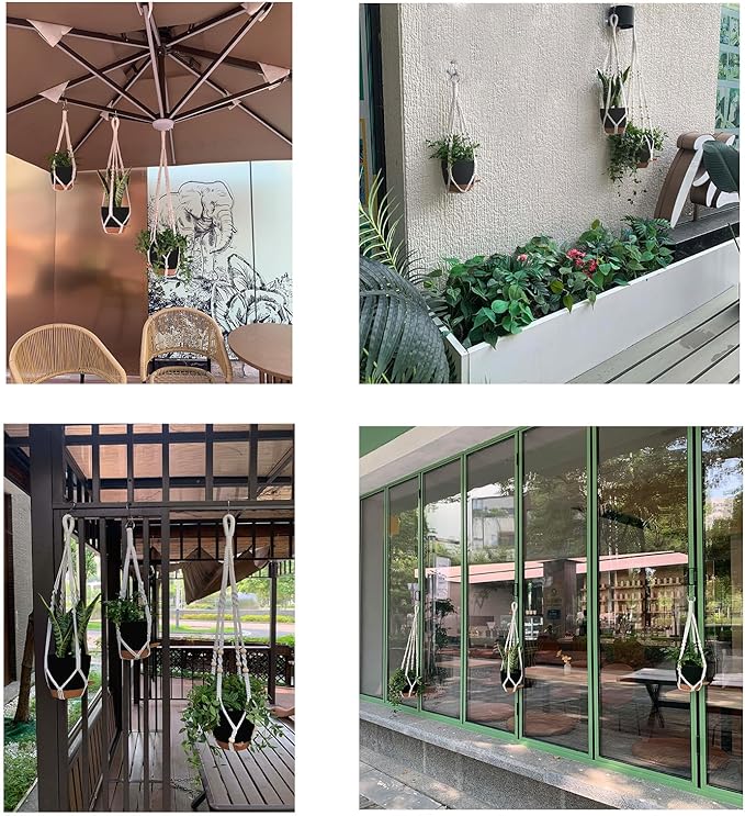 Hanging Planters with Macrame Plant Hangers for Indoor Outdoor Plants, 3 Set Hanging Baskets Flower Pots Holders 35''/27''/21'', Self-Watering Pots 7''/6''/5.5'', Boho Home Decor, Black
