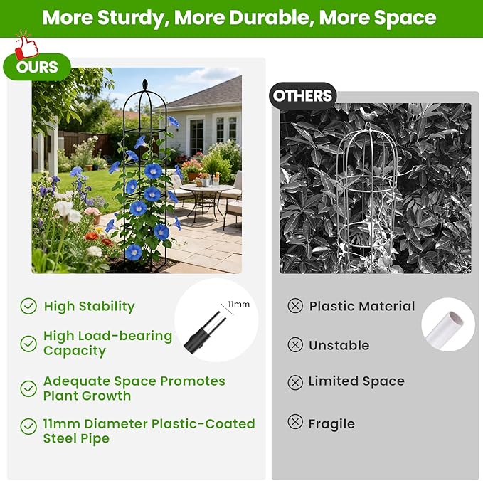 2 Pack Garden Obelisk Trellis for Climbing Plants, 71" Rustproof Metal Tower Plant Support Cages, Rose Trellis for Tomato Potted Flowers Vegetables Vines, Indoor Outdoor Garden Patio