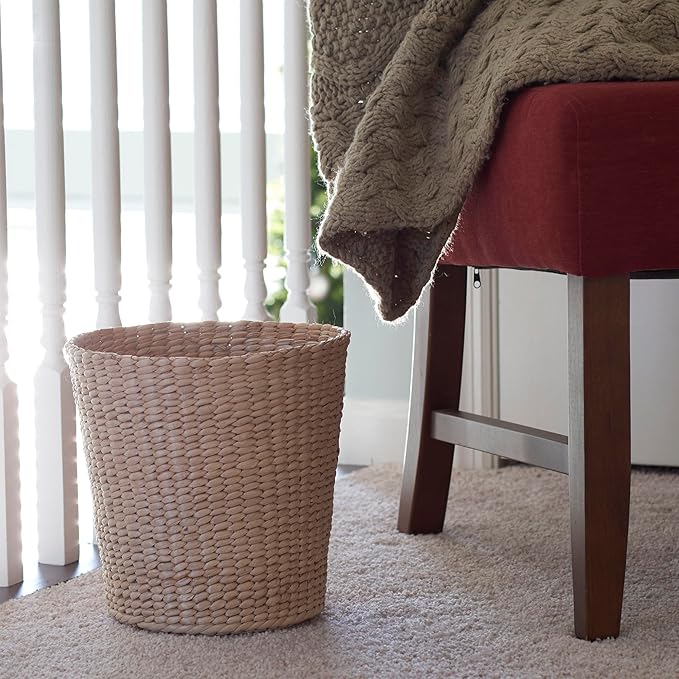 Household Essentials Handwoven Cattail Wicker Waste Basket, Natural