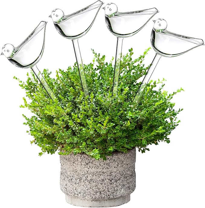 Tebery 4 Pack Plant Waterer Automatic Self Watering Globes, Bird Shape Design Hand Blown Glass Plant Watering Bulbs Garden Water Device