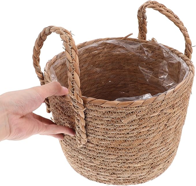Cabilock Seagrass Planter Basket Wicker Flower Pot Straw Flowerpot for Indoor Plants 9.8 H X 9.8 W Decorative Boho Style Planter for Living Room Patio Garden