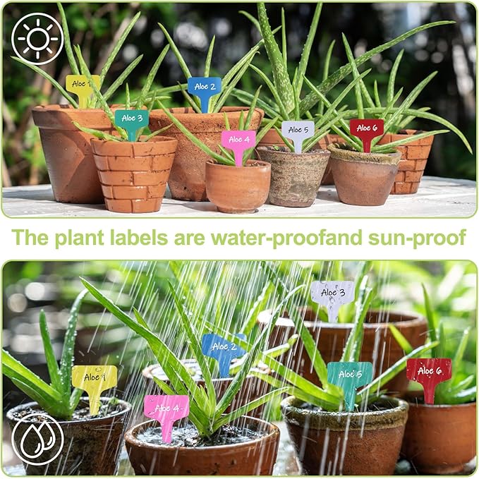 240Pcs 6 Colors Plant Labels with Plant Tie Waterproof Plastic Garden Stake Tags Reusable T-Type Nursery Garden Makers for Seedlings Flower Vegetables Herb Potted (6x10cm)