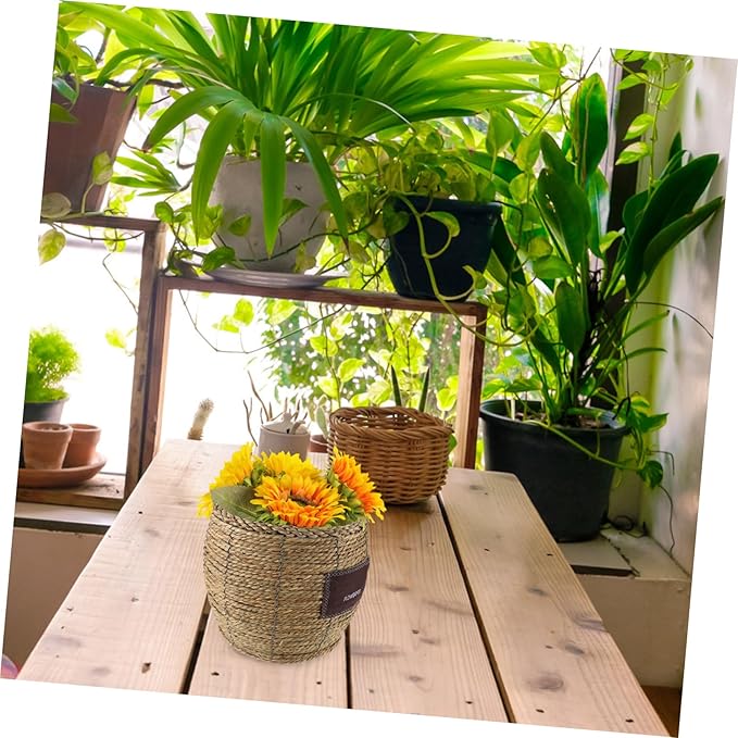 Toyvian Wicker Rattan Flower Basket for Plants, Large Straw Woven Planter Pot, Decorative Indoor Outdoor Garden Storage Basket