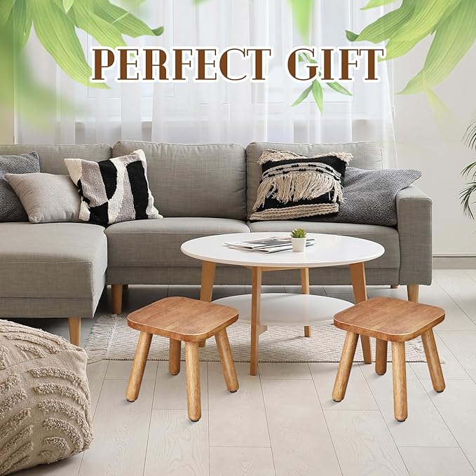 Chunful 2 Pcs Small Wooden Step Stool for Kids 9 Inch Decorative Cute Footstool