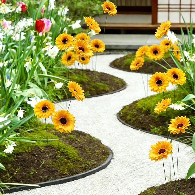 Garden Stakes Decor,10Pcs Garden Stakes Decorative Outdoor Lawn Pathway Patio Plant Pot Art Stick Yard Art Decorations for Pot Lawn Patio Corridor Flower Bed Outdoor Plant (Sunflower 5PCS)