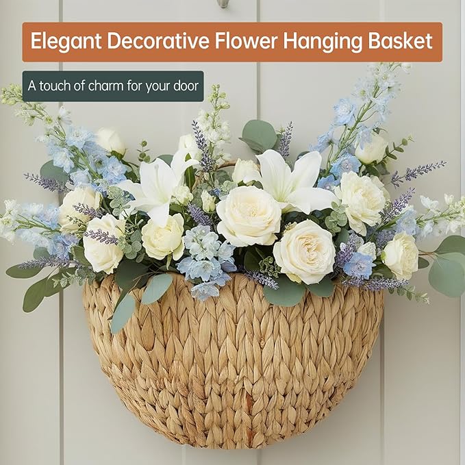 Coeusy Wicker Hanging Basket,Scalloped Wall Basket for Organizing & Decor,Woven Water Hyacinth Hanging Wall Baskets for Flower,Mail,Stuffed Animals,Hanging Storage Baskets for Wall,Door,Nursery
