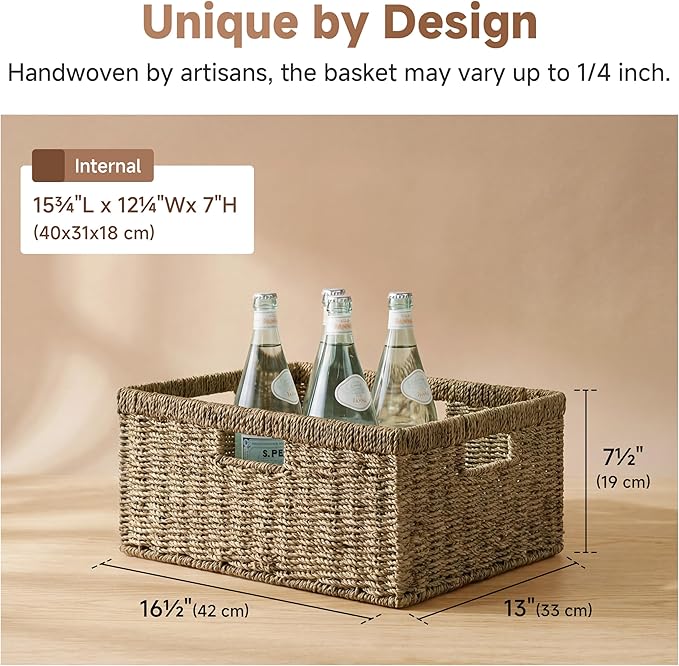 StorageWorks Extra Large Wicker Baskets for Organizing, Seagrass Storage Basket with Built-in Handles, 1 Pack