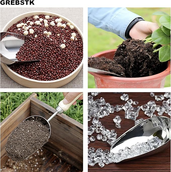 GREBSTK Garden Hand Large Capacity Fertilizer Scoop Soil Shovel Stainless Steel Gardening Trowel for Transplanting, Digging, Planting, Cultivation