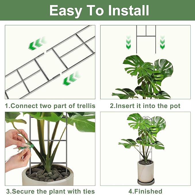 31.8'' Stackable Plant Trellis Indoor, Metal Trellis for Climbing Plants Indoor, House Plant Support with Soft Ties for Monstera Hoya Pothos, 4P