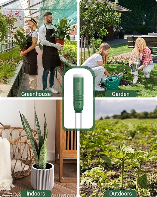 Dr.meter 4-in-1 Soil Moisture Meter, 300ft Wireless Soil Tester Sensor, Temperature/Light/Time/Soil Hygrometer Monitor with Digital LCD Display for Indoor Outdoor Plants, Garden, Lawn, Gardening Gifts