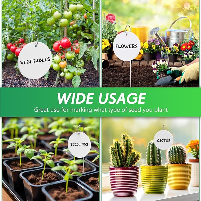 CroBlissful 12 Pcs Plant Labels Ceramic Garden Sign Markers 3 Inch Round Garden Labels Reusable Waterproof Ceramic Plant Sign Tags with Stainless Steel Stake and Pen for Flower Vegetable Potted Plant