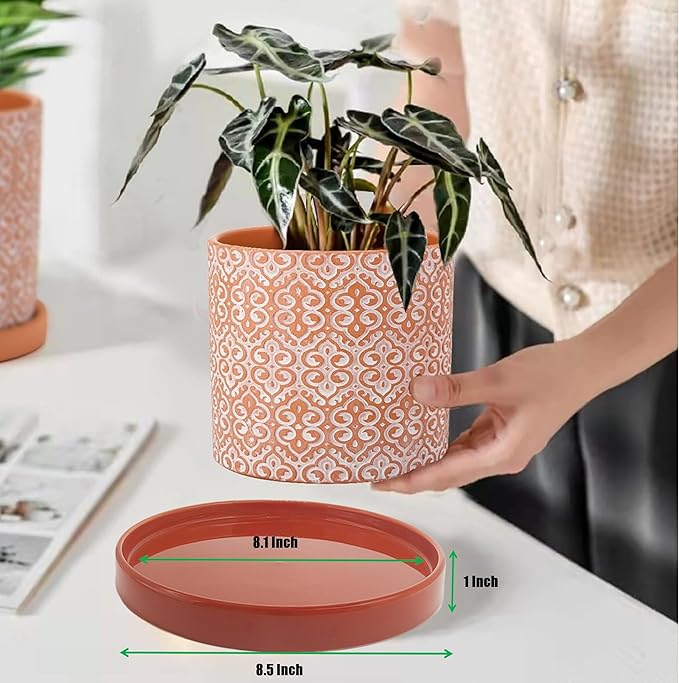 Yukfona Ceramic Plant Saucer Pot Tray 8.5 Inch, Planter Saucers 6 7 8 9 10 11 12 15 Inch, Durable Sturdy Flower Drainage drip Water Tray for Glazed Pots Base (8.5 Inch- Red Terracotta)