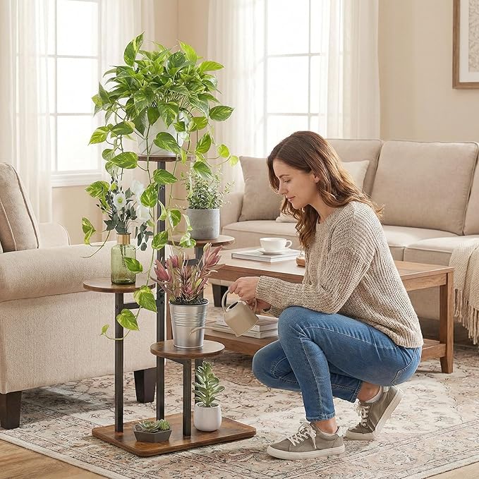 4 Tier Plant Stand Indoor, Tiered Plant Stands for Indoor Plants Multiple, Corner Flower Stand for Living Room, Multi-Layer Vintage Design Plant Shelf