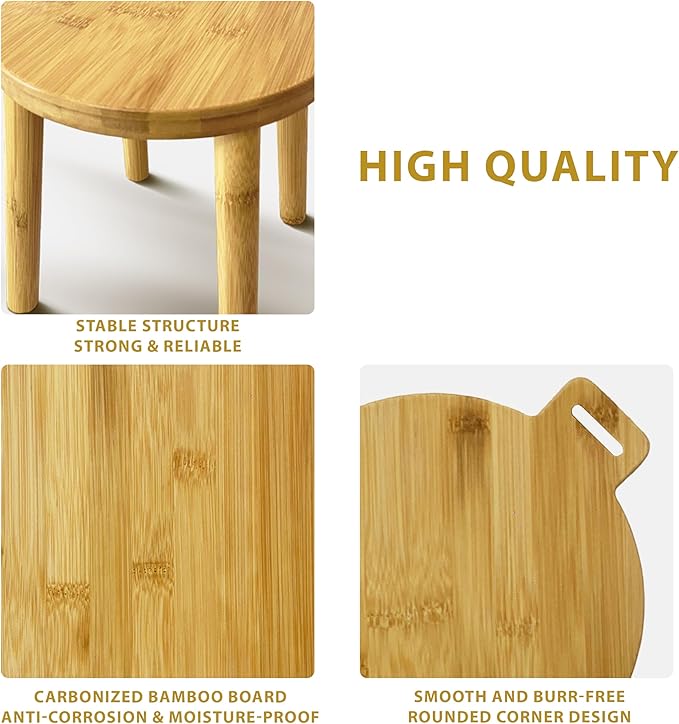9.8 in Small Wooden Stool, Non-Slip Small Round Stool, Portable and Sturdy, Suitable for Footstools in Bedroom, Bathroom, Kitchen (S)