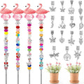 Lineshading 95 Pcs Beaded Garden Stakes Kit Flamingo Decorative DIY Fairy Wand Garden Stake Beads Kits for Plant Stakes Toppers Jeweled Ornament DIY Craft Supplies