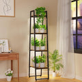 Simple Trending Plant Stand Indoor with Grow Light, 4 Tier Tall Metal Plant Shelf, Heavy Duty Ladder Flower Planter Display Holder for Bedroom Balcony Decor Patio，Black