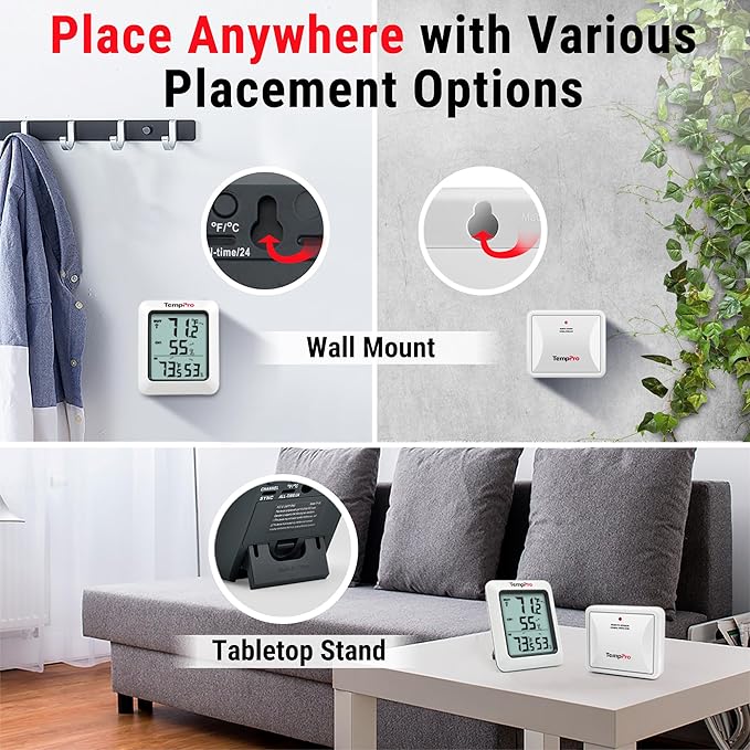 TempPro TP60-2 Digital Hygrometer Indoor Outdoor Thermometer Wireless Temperature and Humidity Gauge Monitor Room Thermometer with 500ft/150m Range Humidity Meter (Previously ThermoPro)