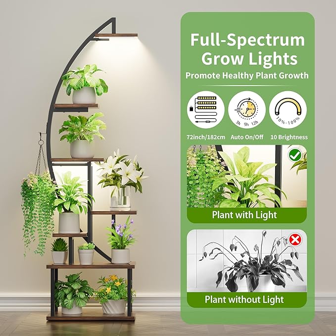 Plant Stand Indoor with Grow Lights: Large Plant Shelf for Multiple Plants, 2 Pack Plant Racks 7 Tiered, Lighted Corner Flower Stands Half Moon, Black Plant Holders Indoor Tall for Living Room Patio