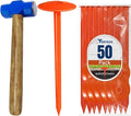 FEBTECH - Septic Tank Marker - 2.7" x 10" - Suitable Property line Markers for Protecting Your Septic Tank and Property Boundary with Solid and Sturdy Survey Stakes - Pack of 50 Pcs + 1 Hammer