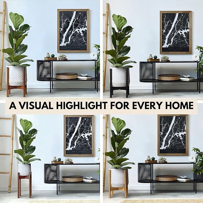Fox & Fern Mid Century Tall Plant Stand — 10 Inch Fixed Size Raised Bamboo Plant Stand for Indoor Pots (Not Included) - Modern Flower Pot Holder with Plug In Design - Easy to Assemble - Bamboo