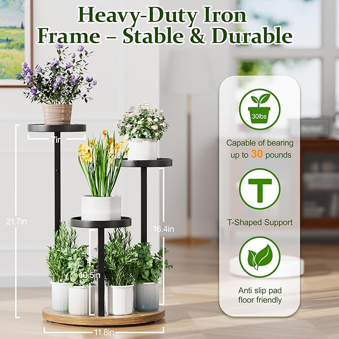 3 Tier Plant Stand Indoor Tall Plant Shelf, Corner Plant Table for Multiple Plants, Tiered Flower Stand for Patio Balcony Porch Garden Living Room House