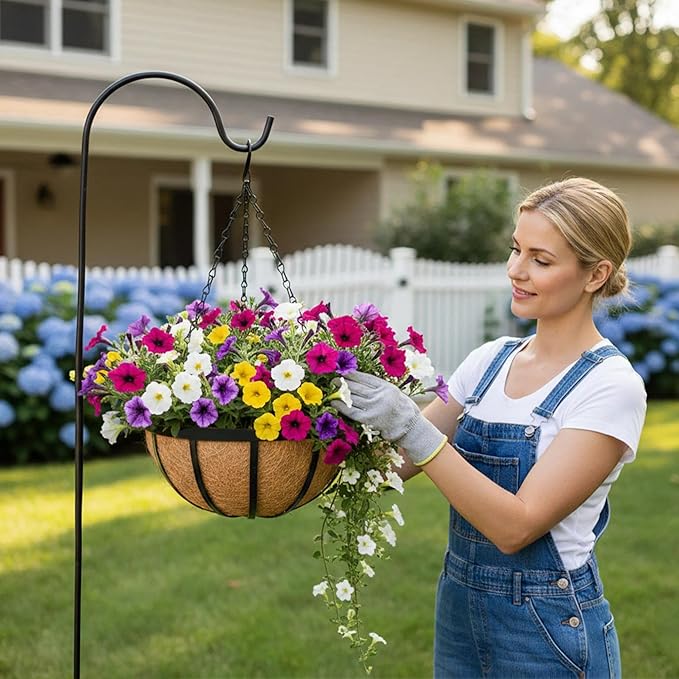 4 Pack 12 inch Metal Hanging Planters Basket Set Round Wire Plant Holder with Coco Fiber Liners Chain Indoor Outdoor Hanging Baskets for Garden Balcony Patio Deck Porch Vegetables Flower Plants
