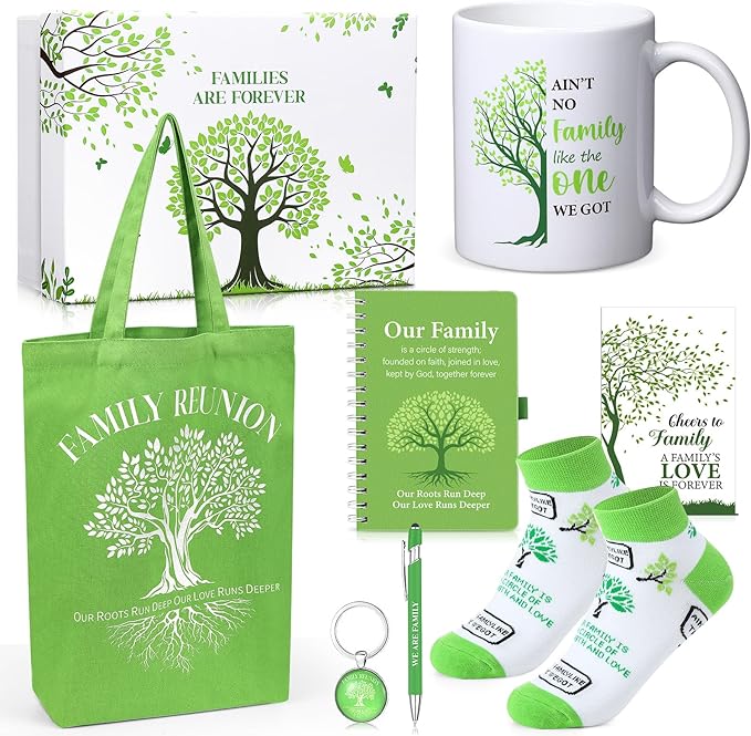 Pickmesh 8 Pcs Family Reunion Favors Set Family Reunion Gift Include Families Tree Canvas Tote Bag Spiral Notebook Pen Card 12 oz Mug Keychain Socks for Families Gathering Party Supplies