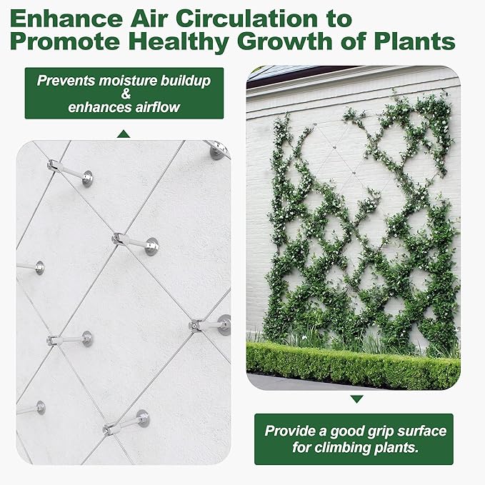 BUKLIYN 30-Set Wire Trellis for Climbing Plants Outdoor - T316 Wall Wire Trellis Kit with 5/64"(2mm) x 150ft Stainless Steel Cable