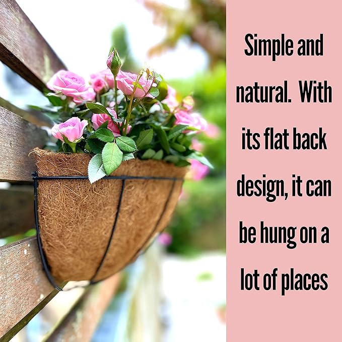 LaLaGreen Wall Hanging Planters for Plants (6 Pack, 12 Inch) Wall Mounted Flower Baskets with Coco Liner, Black Metal Iron Wire Plant Holder for Outdoor Fence Railing Outside Deck Porch Balcony Garden