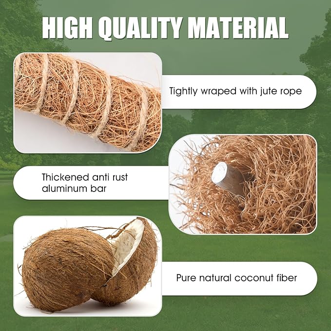 3 Pack Moss Pole, 50 Inch Moss Poles for Climbing Plants Stakes Indoor Monstera Support Tall Large Bendable Long Coco Coir DIY for Potted Plants, Pothos, Philodendron