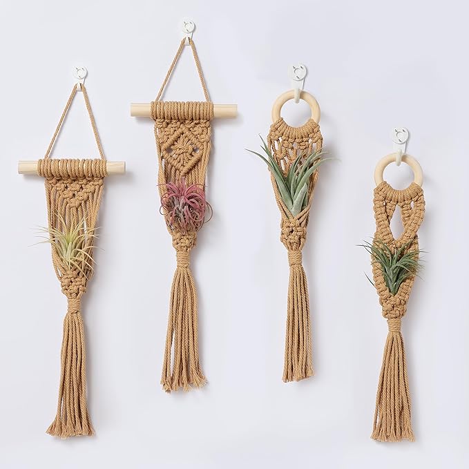 4 Pack Air Plants Holders, Wall Planters for Indoor Plants | Macrame Plant Hanger, Air Plant Hanger for Air Fern, Tillandsias, Live Houseplants & Succulent (NO Plant Included)