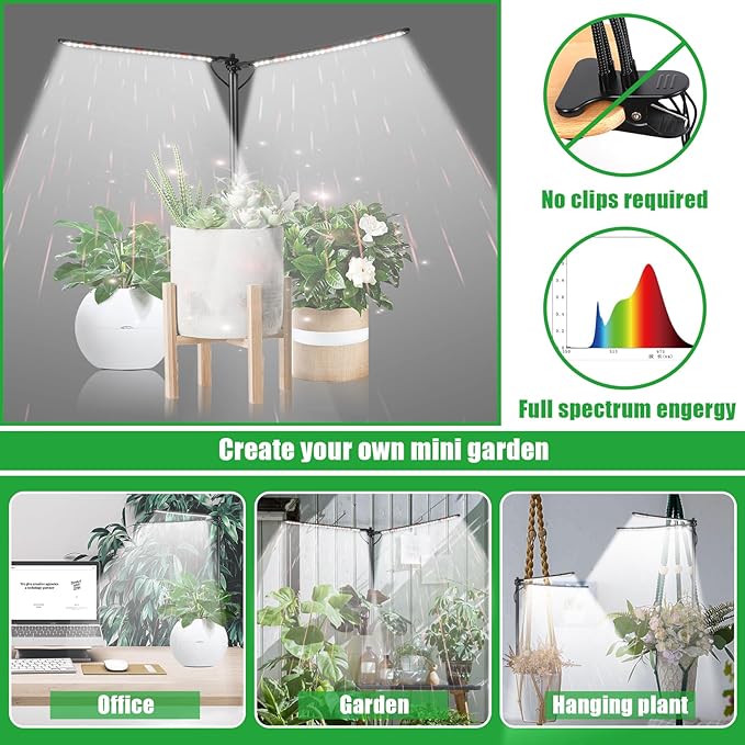 bodkar Plant Grow Lights for Indoor Plants Full Spectrum with 3/6/9H Timer & Dimming, Slim Plant Lights for Indoor Growing with 6000K White Red LEDs for Various Plants