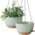 TYMENSH Hanging Plant Pots 12 inch Set of 2, Self Watering Hanging Planters with Drainage Holes, Indoor Outdoor Plastic Flower Pots with Hanging Chains for Balcony, Porch, Garden, Home Décor, Green