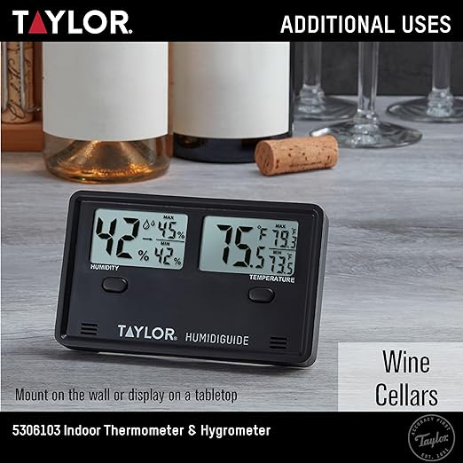 Taylor Wireless Digital Indoor Outdoor Thermometer and Hygrometer, Dual Display for Temperature and Humidity, Easy-to-Read for Home, Office, Greenhouse, Nursery, and Indoor Areas, Min/Max Black