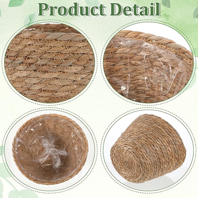 simarro 3 Pack Seagrass Planter Basket, 3 Sizes Stylish Plant Containers Flower Pots with Plastic Lining Woven Baskets for Plants Indoor and Outdoor
