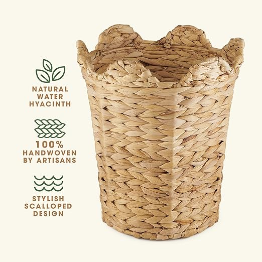 84ECO 2-Pack Scalloped Waste Baskets for Bathroom, Bedroom, Office - Scalloped Decor