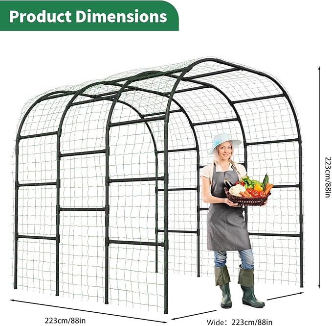 SUNYRISY Garden Arch Trellis for Climbing Plants Outdoor, 88" x 88" x 88" Metal Core Tall Archway Tunnel Plant Support for Cucumber Tomato Vine Flowers Vegetables Climbing Plants