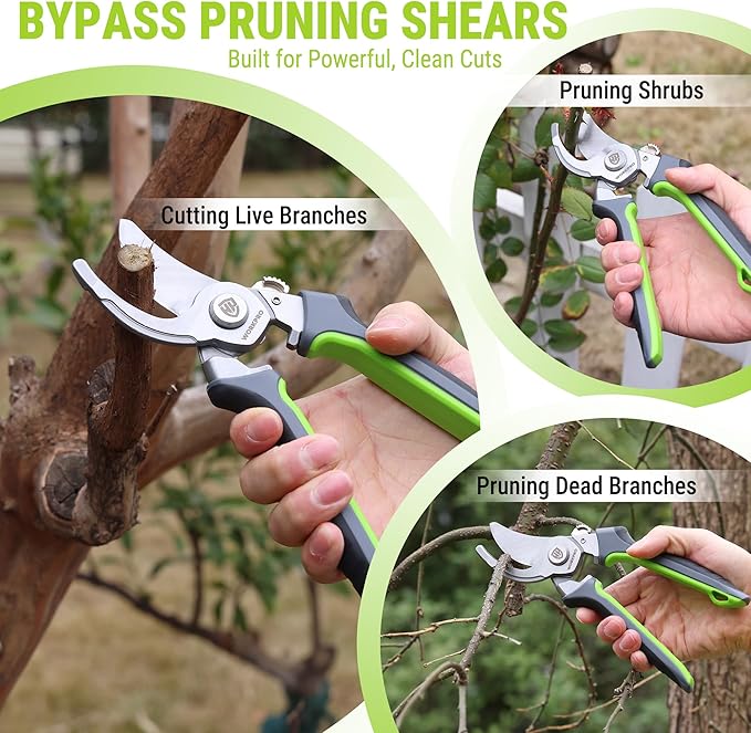 WORKPRO Garden Pruning Shears 2 Pack, 8.25" Bypass Pruning Shears and 6.25" Straight Garden Flower cissors, Garden Clippers Hand Tools for Cutting Flowers, Trimming Plants, Picking Fruits