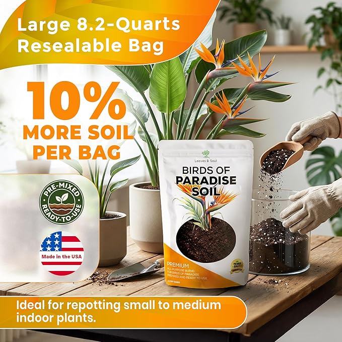 Professional Bird of Paradise Soil 8.2 Quarts Ready to Use, Premium Birds of Paradise Potting Soil for Indoor Plants, Peat Moss Coco Coir Perlite Dolomite, Well Draining Soil Made in USA