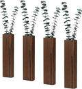 Wood Wall Planter 4 Pack Wall Decor for Artificial Flower Plants Wooden Plants Holders Pocket Vase Hanging for Living Room Bedroom Dining Room Bathroom Indoor Decroation (Dark Brown)