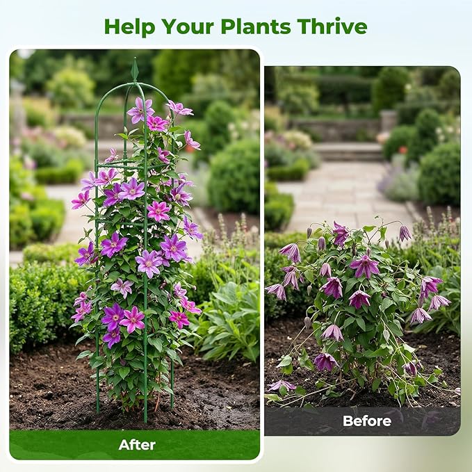 2 Pack Garden Obelisk Trellis for Climbing Plants, 6 FT Metal Rustproof Plant Support Rose Trellis, Tower Potted Cages for Flowers Fruits Vegetable Vines Indoor & Outdoor, Green(4 Tiers)