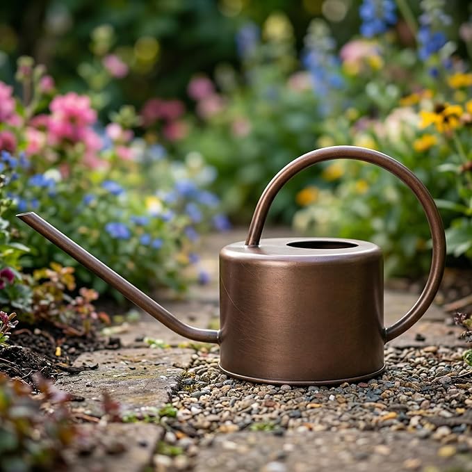 Topadorn 1.3L Watering Can for Indoor and Outdoor Plants - Long Spout Water Can for Garden, Flower, House Plants, Decorative Brown Watering Can